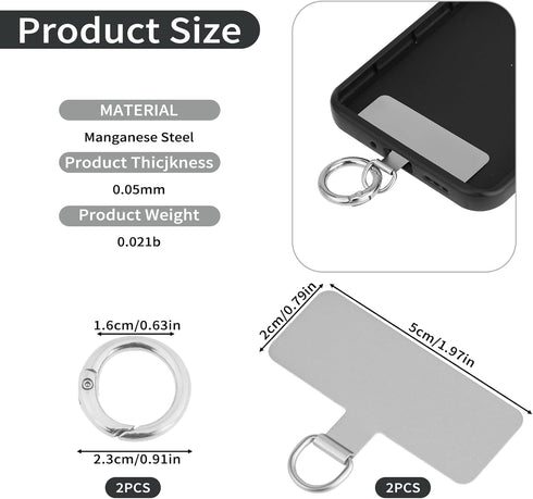 2 Pcs Phone Lanyard Tab Cell Phone Lanyard Tab with 2 Metal Spring Rings Phone Tether Patch Universal Phone Tether Tab Pad Connector without Adhes...