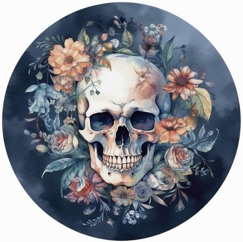 Generic Round Blue Floral Skull 11ct Counted Cross Stitch Kits Color Printed Stamped Cross-Stitch Supplies Needlework Printed Embroidery Kits DIY ...