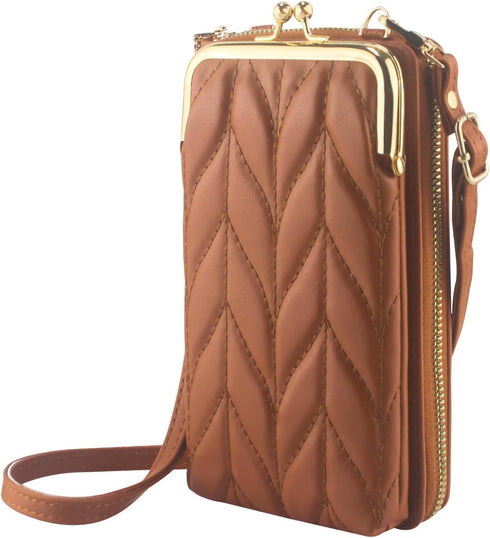 PU Leather Small Crossbody Phone Bag, Kiss Lock Phone Shoulder Bag, Zipper Cash Pocket Purse with Credit Card Slots...