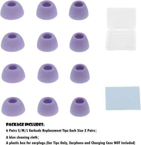Purple Earbud Tips 6 Pairs S/M/L Earbud Covers Rubber Replacement Earbud Tips Ear Bud Replacement Pieces Silicone Compatible with Samsung Galaxy B...