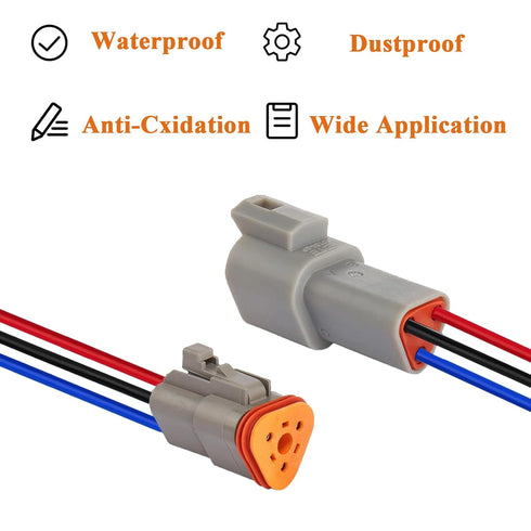HYAT 14 AWG 3 Pin DT Connector Waterproof Automotive Electrical Connector, Male and Female Way Auto Electrical Wire Connectors Harness for Car Tru...