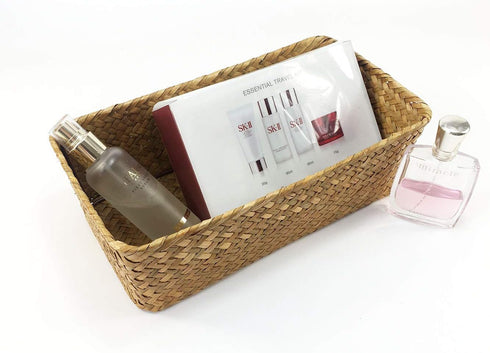Hand-woven Seagrass Storage Rectangular Basket and Home Organizer Bins,Natural Water Hyacinth Basket (brown, M)...