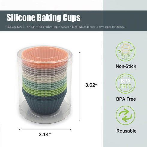 Reusable Silicone Cupcake Baking Cups 24 Pack, 2.75 inch Silicone Baking Cups, Non-stick Muffin Cupcake Liners for Party Halloween Christmas, Easy...
