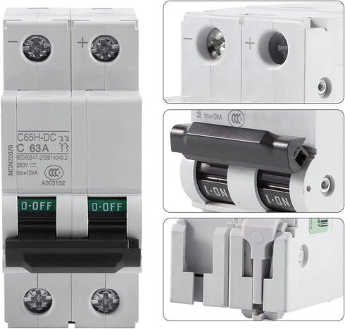 2-Pole Circuit Breaker, 250V DC 2P DIN Rail Mount Miniature Circuit Breaker, 16A/32A/63A 1pc for Solar Panels Grid System Wind, Solar System & Oth...