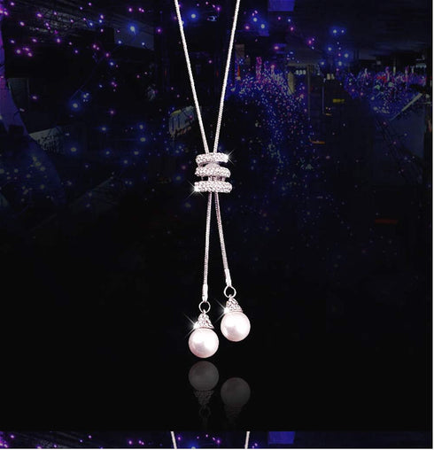 Cathercing Spiral Pearl Pendant Long Necklace for Women Sweater Chain Statement Necklace Choker Adjustable Elegant Jewelry Crystal Accessories Dre...