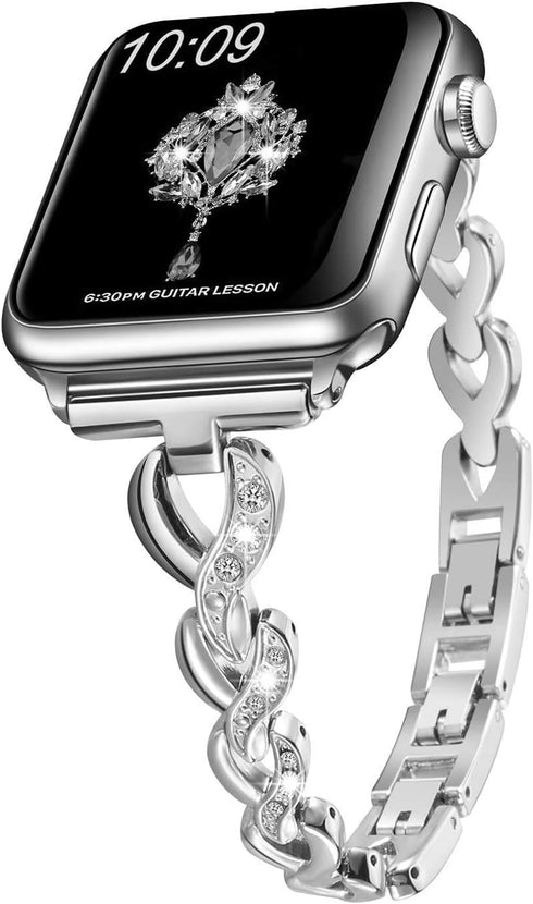 Dainty Heart Bands for Apple Watch 38mm 40mm 41mm 42mm, Bling Metal Strap for Women, Elegant Dressy Bracelet for iWatch Series 10/9/8/7/6/5/4/3/2/...