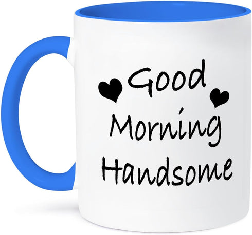 3dRose - mug_171884_6 3dRose Good Morning Handsome Two Tone Mug, 11 oz, Blue...