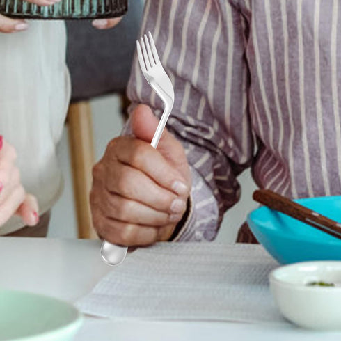 FOMIYES Adaptive Utensils Curved Fork Right Handed Angled Fork Cutlery Utensil Stainless Steel Eating Silverware for Hand Tremors Elderly Use...