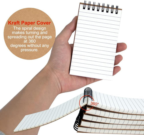 5 Pack Small Spiral Notebooks,3x5 Mini Pocket Notepad,Kraft Brown Memo Pad,75 Sheets/150 Pages little Note Pads for Home Work School Office Lined ...