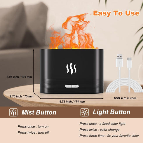 Colorful Flame Aroma Diffuser, Flame Diffuser Humidifier with 7 Changing Colors, 180ml Aromatherapy Diffuser with Waterless Auto-Off Protection fo...