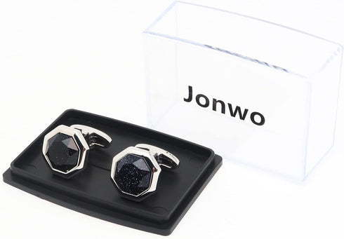 Octagon Goldstone Cufflinks for Men with Gift Box Silver Gold Plated Sparkling Polyhedral Crystal Men Cufflinks for Wedding Shirt Party Birthday A...