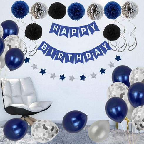 Birthday Decorations for Men Women Boys Girls - Blue Party Decor With Happy Balloons - Suitable for 16th 20th 25th 30th 35th 40th 50th 60th 70th (...