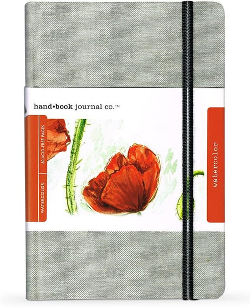 Handbook Watercolor Journal, 8.25"x5.25" Large Portrait, 95lb/200gsm Cold Press Paper, Travelogue, Natural European Linen Cover...
