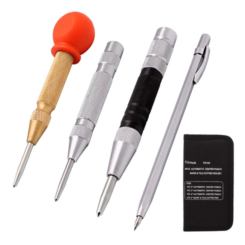 4 Pack 5 Inch and 6 Inch Automatic Center Punch Tool Adjustable Spring Loaded Punch and Metal Engraving Pen for Metal Wood Working with Hard-Shell...