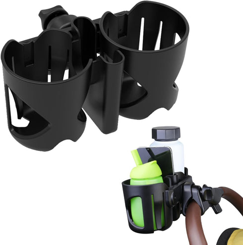 Stroller Cup Holder with Phone Holder, 3-in-1 Bottle Holder, 360 Degrees Rotation Drink Holder for Wheelchair, Stroller, Bike, Walker, Scooter, Bi...