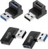 90 Degree USB 3.0 Male to Female Adapter, (4 Pack) Up and Down & Left and Right Angle USB A Extender Connector for PC, Laptop, Hard Drive, Keyboar...