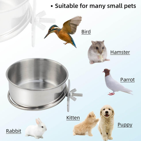 2 Pack Stainless Steel Bird Bowls for Cage Parrot Food Water Bowl Bird Feeding Dish Cups Parrot Food Water Feeder Pet Hanging Bowl Crate Coop Cups...