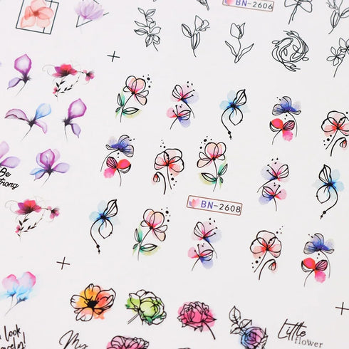 12PCS Flower Nail Art Stickers Decals Flower Water Transfer Nail Decals Spring Flowers Leaves Graffiti Nails Transfer Sliders Flower Nail Stickers...