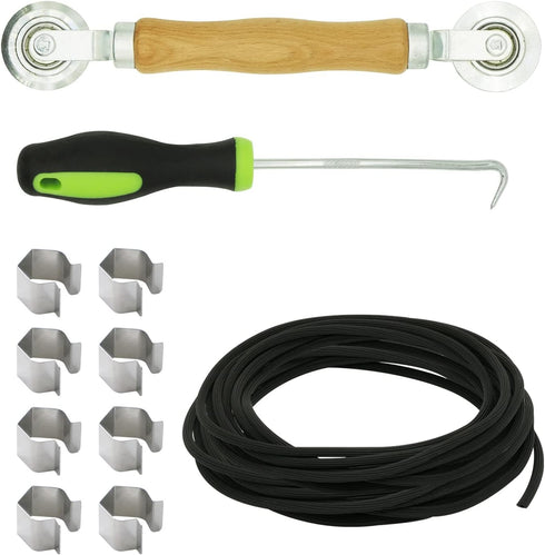 Screen Repair Kit-Screen Roller Tool with Bearing,Screen Retainer Spline(32ft) and Spline Removal Hook with Screen Installer Clips(8pcs) for Insta...