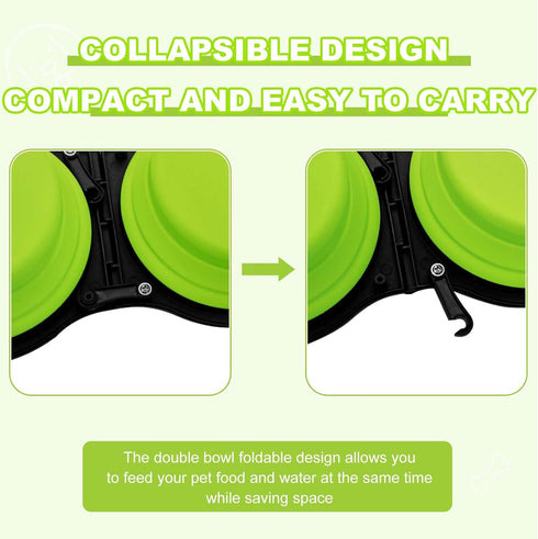 Collapsible Silicone Cat and Dog Travel Bowls,2 in 1 Foldable Pet Feeding and Watering Dish for Walking Camping Hiking with Carabiner (Green)...