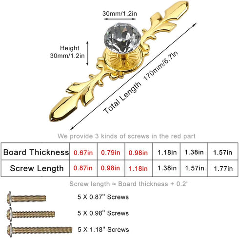 5 Pack Large Sized Enlarged Diamond Clear Crystal Glass Decorative Knobs with Plate,Cabinet Cupboard Door Pulls Handles with Screws for Kitchen Of...