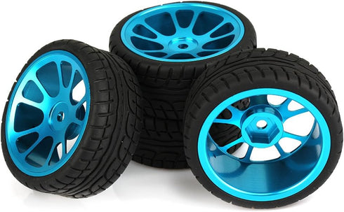 Mxfans 4Pcs Plastic Tires & Blue 10-Spokes Aluminum Wheel Rims for RC 1:10 On-Road Car...