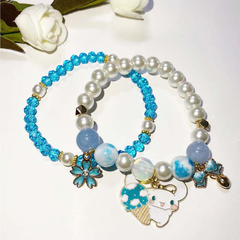 Kawaii Bracelets Crystal Beads Bracelet Set Cute Cartoon Elastic Beaded Pearl Bracelets Jewelry for Women Bff Friendship Gift...