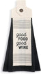 DEMDACO Good Food Good Wine Black 20 x 6 Cotton Fabric Button Loop Dish Tea Towel...