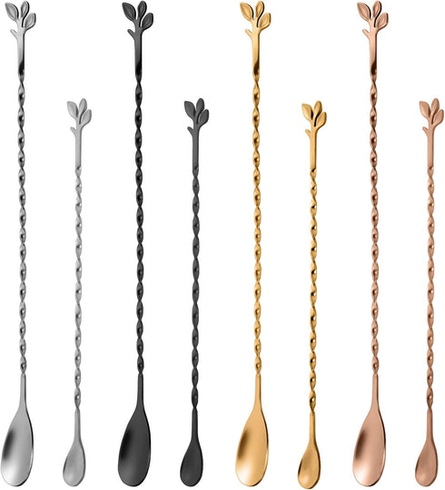 AnSaw 12-Inch Leaf Handle Bar Spoon,2-Pieces Long Handle Cocktail Mixing Stirrers,Stainless Steel,Gold...