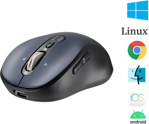 Wireless Bluetooth Mouse with 4 Way Scrolling, Rechargeable, 4 Level 3200 DPI, Quiet Click, 3 Devices Mice for Windows,Linux,Mac OS,iOS,Android (B...