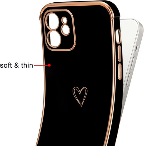 DEFBSC Electroplate Case for iPhone 11 Case with Gold Heart, Luxury Plating Edge Bumper Cute Case with Full Camera Lens Protection for Women Girls...