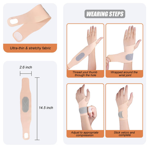 2 Pcs Ultra-Thin Wrist Brace Support for Carpal Tunnel, Pain Relief, Arthritis, Tendonitis, Elastic Wrist Wraps Right and Left Hands - Compression...