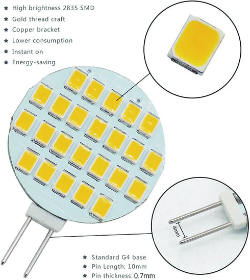 GRV G4 Bi Pin Base Halogen Replacement Bulb 24-2835SMD LED Bulb Lamp Super Bright RV Camper Under Cabinet Dome Light DC12V Dimmable Warm White Sof...