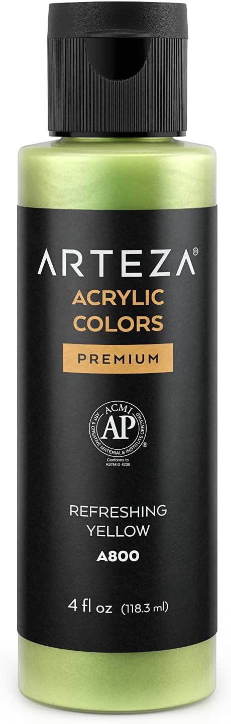 ARTEZA Iridescent Acrylic Paint, Refreshing Yellow, 118 ml Bottle, Heavy Body Acrylic Paint, Professional Art Supplies for Acrylic Painting...