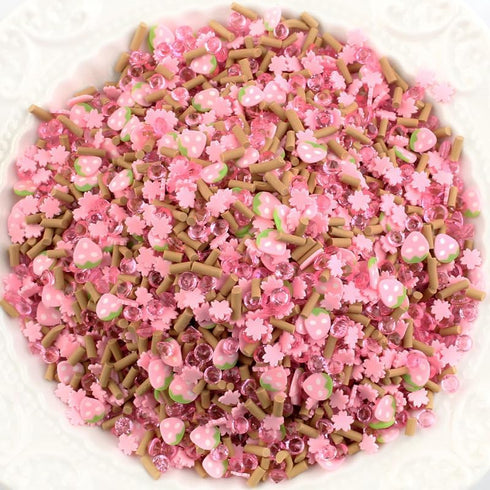 Pink Strawberry Mix with Pearls, Polymer Clay Sprinkle Mix (NOT Edible)...