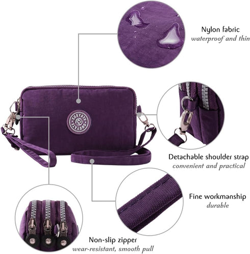 3 Layers Zipper Wallet Handbag Nylon Crossbody Shoulder Bags Storage Purse Mini Cellphone Pouch Case Wrist Bags...