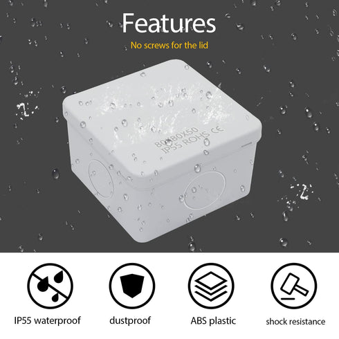 LeMotech Junction Box with Reserved Holes ABS Plastic Electrical Box IP55 Waterproof Dustproof Project Enclosure for Electronics White 3.1 x 3.1 x...