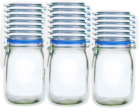 20Pack 1000ml (9.6x6.6inch) Reusable Mason Jar Bags for Candy & Snacks - Leakproof Storage & Display...
