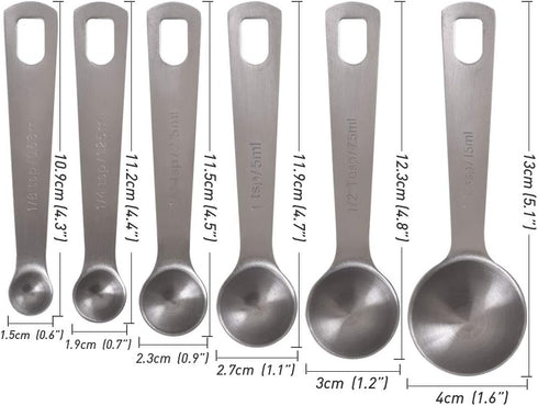 Newk 6 PCS Measuring Spoons, Stainless Steel Metal Kitchen Measuring Tools Set for Dry and Liquid Ingredients-1/8 tsp, 1/4 tsp, 1/2 tsp, 1 tsp, 1/...