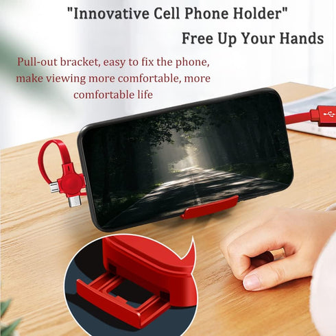 Three in One Charging Cable Roll Single Pull, Retractable USB Fast Charger, Phone Stand Mirror, Data Transmission, for IP/Type-C/Micro-USB Compati...