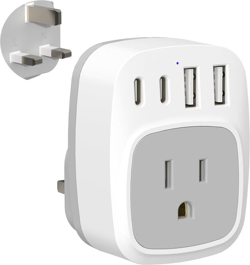 US to UK Ireland Travel Plug Adapter, Type G International Power Adapter with 1 AC Outlet 4 USB Ports (2 USB C), European Plug Converter for USA t...