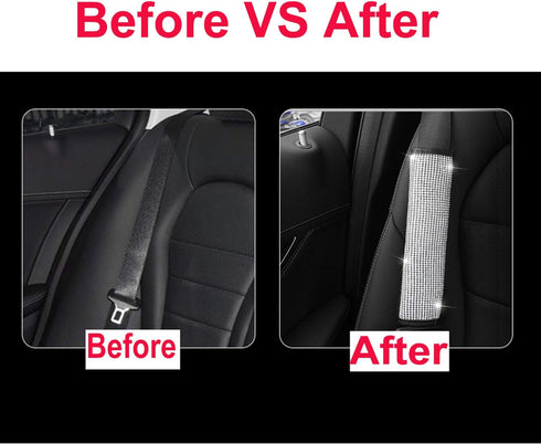 U&M 4 Packs Bling Bling Seat Belt Shoulder Pads, Luster Crystal Car Seatbelt Covers Diamond Car Decor Accessories for Women (Silver) (Black)...
