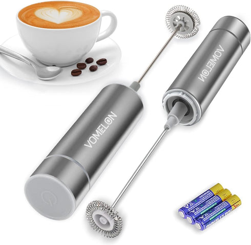 Milk Frother, Handheld Battery Operated Frother for Coffee,Portable Drink Mixer with 2 Stainless Steel Whisk Heads, Milk Foamer for Keto Coffee, L...
