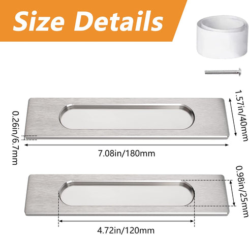 18CM Self-Stick Rectangual Sliding Door Pulls, 2pcs Brushed Steel Aluminum Alloy Flush Pull Punch-Free Handle for Sliding Barn Door Windows Cabine...
