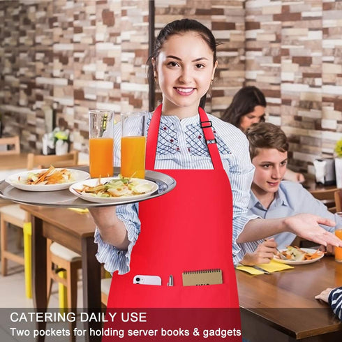 2 Pack 100% Cotton Aprons with 2 Pockets Cooking Chef Kitchen Adjustable Bib Apron for Women Men, Red...