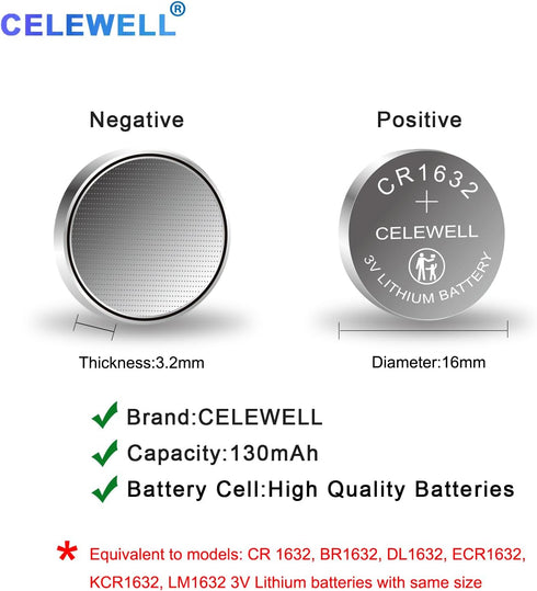 CR1632 5 Pack CR 1632 Battery Lithium 3v for Garmin Vivofit Jr Key Fob Replacement ?5-Year Warranty?...