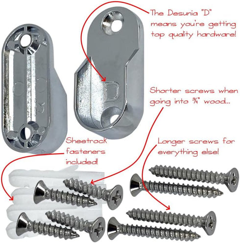 60" Polished Chrome Oval Closet Rod with Screw-On End Supports | 1 Pack...