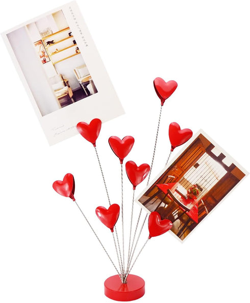 8-Branch Family Tree Picture Frame Holder, Card Photo Clips Holder Desk Stand for Memo Paper Note Photo Christmas Wedding Card Display (Red Heart)...