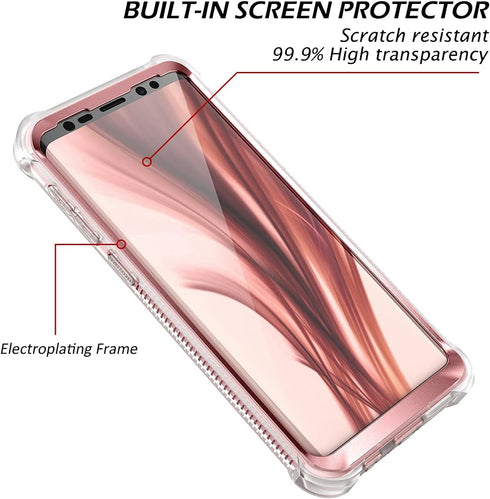 Dexnor Compatible with Samsung Galaxy S9 Case with Screen Protector Electroplated Frame Clear Back Cover Rugged 360 Full Body Protective Shockproo...