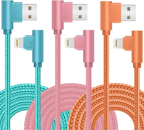 Lightning Charger, 3 Pack 6FT 90 Degree Charging Cable MFi Certified USB Lightning Cable Nylon Braided Fast Charging Cord Compatible for iPhone 14...